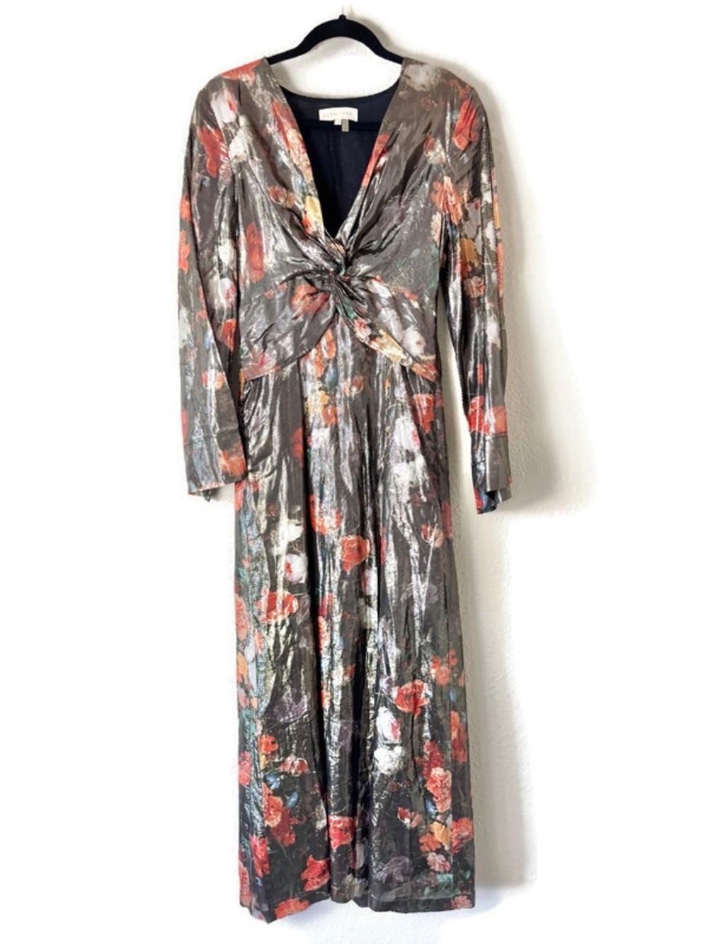 Anthropologie Caballero Floral Shimmer Deep V Maxi Dress